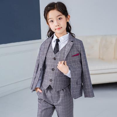 China Fashion Wedding Kids Formal Suit For Girls Formal Pant Suits For Teenagers 5PCS Blazer Set Brand Plaid Kids Blazer for sale