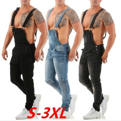 China QUICK DRY Stylish Men's Denim Breeches Men's Plus Size Slim Fit Jeans Pants With Suspenders for sale