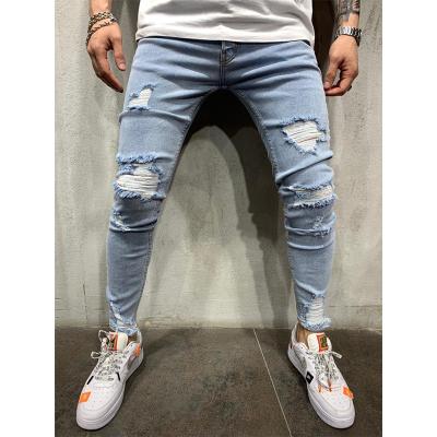 China Custom Made High Quality Ripped Mens Jeans Skinny Stacked Pants QUICK DRY for sale