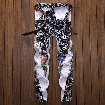 China Fashion Male Slim Cotton Letter Print QUICK DRY Men's Jeans Patch Men's Skinny Jeans Pants for sale