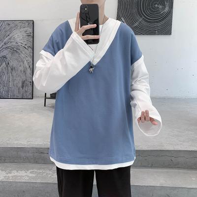 China QUICK DRY Stylish Hip Hop Mens Stylish Custom Shirts Tee Shirts Cotton Color Spliced ​​T-shirt Men Long Sleeve for sale