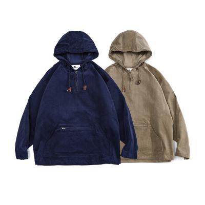 China Custom mens anti shrink loose oversized corduroy hoodies cropped hoodie with zipper pockets mens hoodies for sale