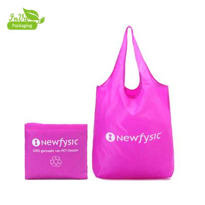 China 100% Recycled Polyester Tote Bag Folding Shopping Tote 210d Polyester Folding Bag In Pocket for sale