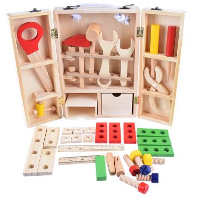 China Earlier Disassembly and Education Assembly to Form a Screw Nut Manual Wooden Double Door Children's Brain Portable Toolbox for sale