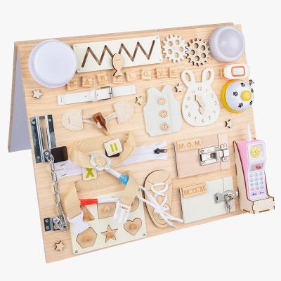 China Eco-friendly Double Sided Wooden Busy Puzzle Drawing Board Montessori Material Children's Enlightenment Education Toy Multifunction for sale