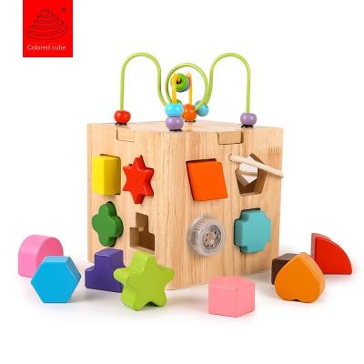 China Color Wooden Cube Game Toy Shape Building Block Around Pearl Music Intelligence Box 0-6 Years Old Toy Kids for sale