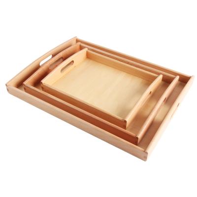 China Rectangular Education Montessori Education 3-6 Years Old Montessori Kindergarten Daily Life Early Storage Beech Rectangular Tray for sale