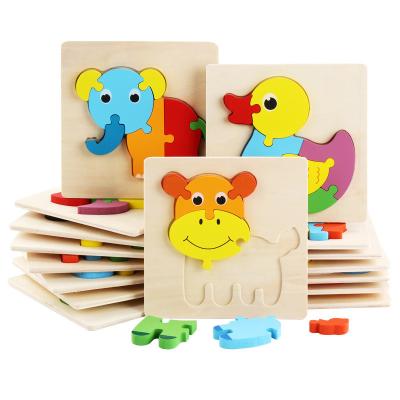 China Baby Kindergarten Animal Early Educational Wooden Puzzle Intelligence Cartoon 3D Developing Wooden Puzzle Toys for sale