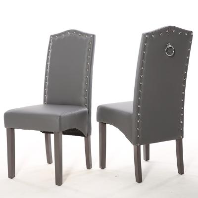 China Foldable Wooden Legs Ring Back Faux Leather With Nail Headed Scandinavian Dining Chairs for sale