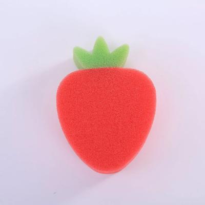 China Sustainable Fruit Shape Bath Sponges Cute Shape Body Strawberry Bath Baby Cleaning Sponge For Kids for sale