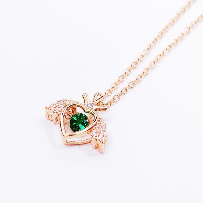 China Minimal Silver Gold Plated 925 Angel Wing Pendant Necklace Green Heart Necklace Angel Wing Necklace for sale