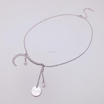 China Hiphop Jewelry Star And Moon Necklace High Quality Cooper Alloy Necklace With White Crystal Necklace for sale