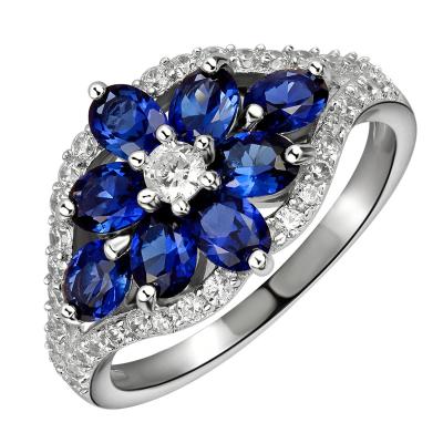 China FASHIONABLE Hot Selling Exquisite 18K Gold Plated Brilliant Blue Sapphire Rings Micro Paved Sapphire Engagement Ring for sale