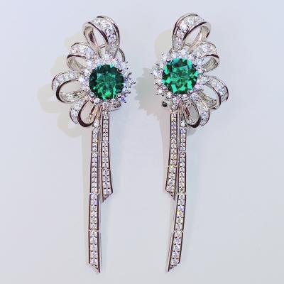 China Romantic luxury jewelry 18k plated s925 gold luxury green tassel wedding earrings for sale