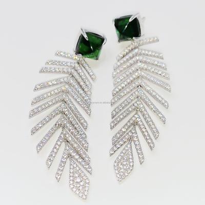 China Romantic Bling Bling Jewelry s925 Luxury Sterling Crystal Feather Tassel Earrings For Wedding for sale