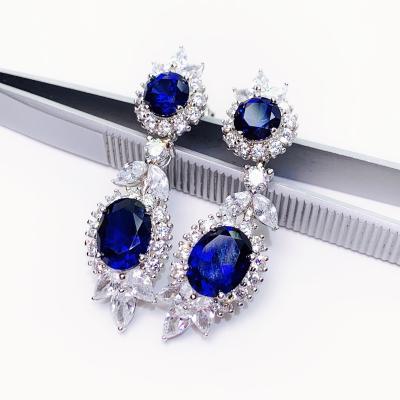 China TRENDY high quality 925 silver earrings women luxury culture blue earrings treasure statement earrings for sale