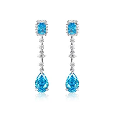 China CLASSIC Blue Halo 925 Tassels Earring Women Silver Crystal Water Drop Earrings for sale