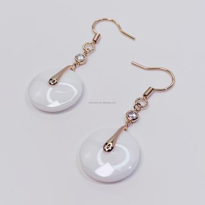 China Office/Career Fashion 925 Sterling Silver Gold Plated White Ceramic Earring Hooks Jewelry Women Office Earrings for sale