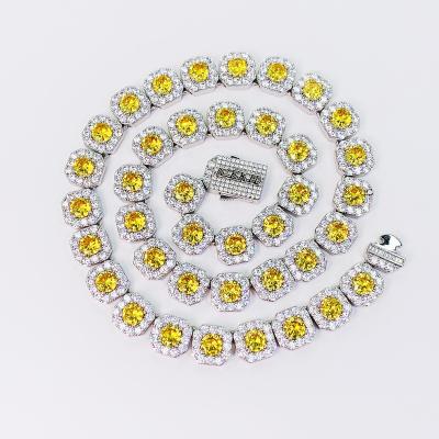 China Bling Glitter Bing 18k Gold Plated Yellow Stone Cooper Iced Out Necklace Hiphop Tennis Necklace for sale