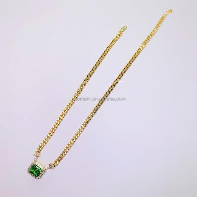 China Hiphop Party Zircon Square Necklace Gemstone Green Fashion Jewelry Square Pendant Necklaces For Men for sale