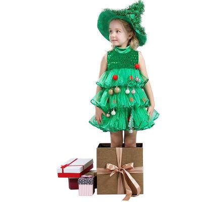 China Wholesale Kids Girls Christmas Tree Dress Green Elf Kindergarten Performance Dress Christmas Deluxe Cosplay Costume for sale