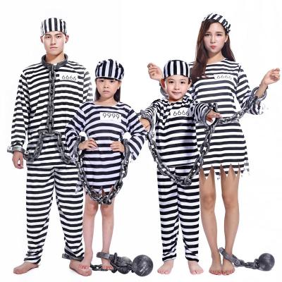 China Hot Sale Prisoner Adult Male Cosplay Escape Convict Costume Child Halloween Fancy Dress Costume for sale