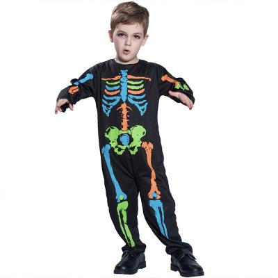 China Amazon Cosplay New Design Halloween Skeleton Costume Kids Jumpsuits Colorful Cosplay Skull Skull Costume Tops Clothes for sale