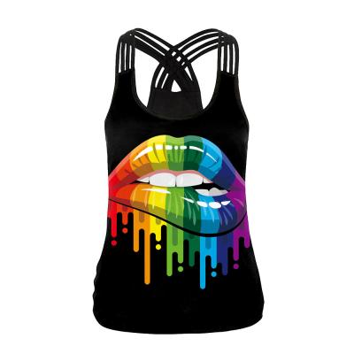 China New Design Summer Women Breathable Sleeveless T-shirt Vest 3d Back Cavity Printed Camisole Drop Shipping Tank Top Customized For Women for sale