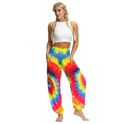 China Polyester Tie Dye Digital Print Yoga Defeat Pants Print Women's Smocked Waist Boho Harem Pants Summer Hippie Bohemian Casual Beach Boho P for sale