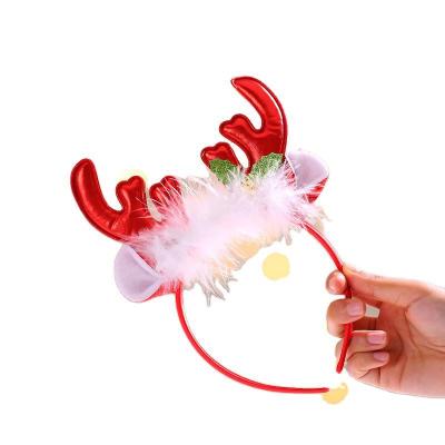 China Christamas Decoration Christmas Reindeer Antlers Headband Deer Horn Headband With White Fur for sale