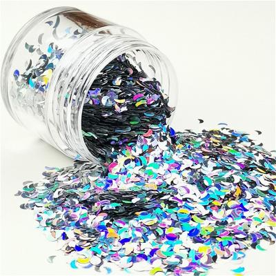 China Laser Moon Loose Sequins PET Glitter Shaped Sequins 8g Sequins 4mm Nail Art High Quality Bulk Nail Glitter Sequins Decoration for sale