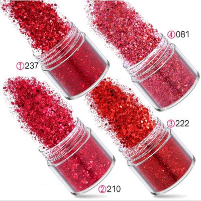 China Nail Art 10ML Hexagonal Nail Powder Holographic Red Nail Art Sequins Mixed Size Series Glitter Powder Flakies Nail Art 3D Decor for sale