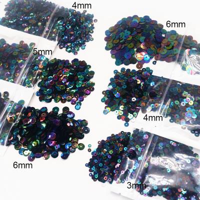 China Viable Flat Sequins ab Meterial 10g 3/4/5/6mm PVC Cup Round Sequins With Hole Black Series Loose Glitter Sequin Diy Garment Accesso for sale