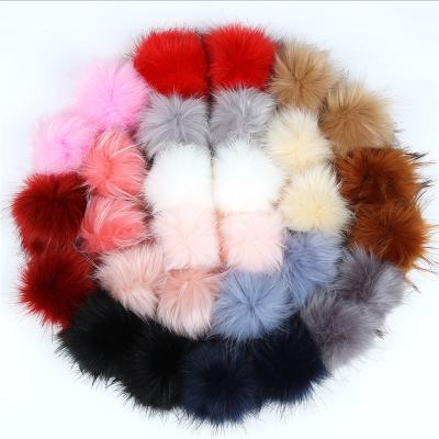 China Fox Fur Pompom Faux Pom Pom Soft Flutty Fox Pompoms 10cm Garment Faux Raccoon Balls Fur 1pc/lot With Elastic Band As Hat Shoes Decor for sale