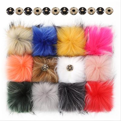 China Hidden Fluffy Fox Fur Pom Poms Dyed Large Faux Button 8cm Pom Pom Balls With Instant Raccoon Fur Pompom Decoration For Hats Clothes for sale