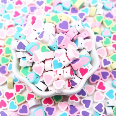 China Jewelry Making New Polymer Clay Love Heart Loose Spacer Beads Heart Diy Double-Layer Handmade Perls Beads For Jewelry Making Crafting Supppies for sale