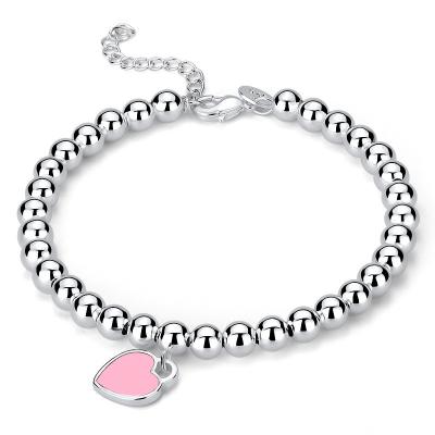 China S925 Sterling Silver Beaded Jewelry Love Shaped Female Fashion Bracelet Peach Heart Enamel Good Pulseras De Plata 925 for sale