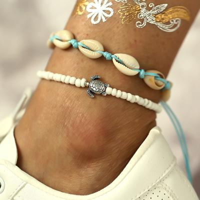 China 2022 2 Piece Shell Anklet Summer Beach Bohemian Bohemia Sea Anklet Retro Set Jewelry Creative Women Anklets for sale