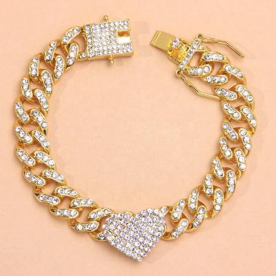 China Hiphop Crystal Rhinestone Diamond Cuban Link Anklet Fashion Women Heart Anklets for sale