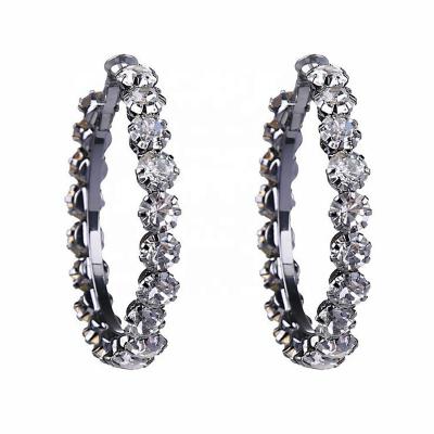 China 925 Sterling Silver Needle Bling Bling Crystal Rhinestone Hoop Earrings Women Big Fashion Circle Hoop Earrings for sale