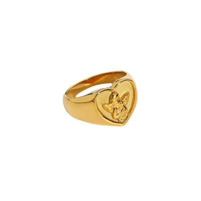 China Minimalist Vintage Jewelry Angel Cupid Design Women 18K Gold Plated Stainless Steel American European Exquisite Chunky Rings Rings for sale