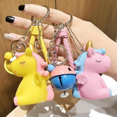 China Wholesale Fashion Plastic Bell Ball Car Decoration Women Cute Fluffy Girl Unicorn Keychain for sale