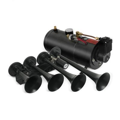 China Train Air Horn 150DB Loud Aluminum 12V Air Horn With Full System 150psi Onboard Air Compressor 1 Tank 4 Gallon Trumpets Form K Horns for sale