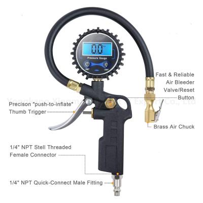 China Tire Rapair EU JP USA Digital Pressure Gauge 0-200 PSI With Black 5 Valve Cover Car Vehicle Pressure Gauge Measuring Instrument Inflator for sale