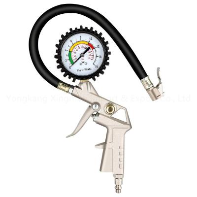 China Car Tire Test Indicators Locking Air Chuck Flexible Hose With Barometer 220Psi Tire Inflator Air Compressor Pressure Gauge 1/4