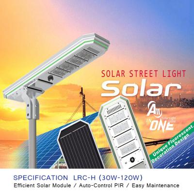 China Luminous Flux 10800Lm 30W-120W Solar Waterproof Outdoor Street Light IP65 Solar Street LED Pavement Solar Street Light System for sale