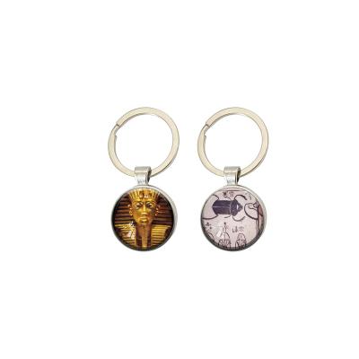 China High Quality Custom Jewelry Souvenir Egypt King Tut Round Keychain Sublimation Metal Zinc Alloy Glass Hot Selling Custom Made Egyptian Trendy for sale