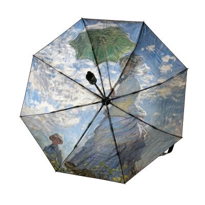 China Minimalist Folding Folding Umbrella Print Automatic Smart Open End Oscar-Claude Monet Compact Customized Stretch Pattern Directly for sale