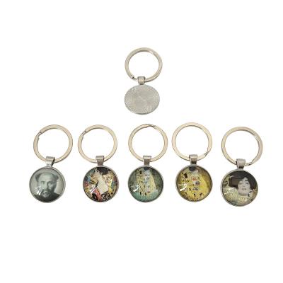 China Fashionable Key Chain Custom Personalized High Quality Gustav Klimt Glass Zinc Alloy Metal Jewelry Souvenir Hot Sale Round Sublimation for sale