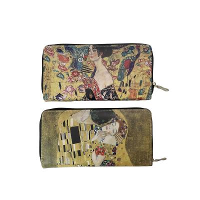 China Long Single Hole Gustav Klimt Long Zipper Women Wallet Card For Purse PU Leather Portable Hot Selling Purse Souvenir Purse Clutch Bag for sale